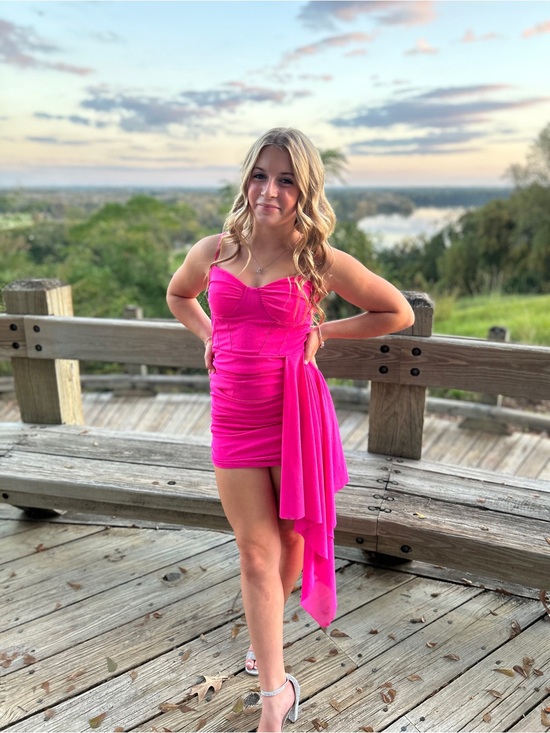 Windsor Dresses & Skirts - Windsor Hot Pink Ruched Mini Dress with Draped Sash